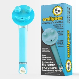 The Original Smiling Sponge Handle Soap Dispensing Handle by Smilyeez - Dishwand for Scrub Daddy Sponge (Light Blue) Dish Wand…