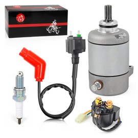 Starter Motor & Relay Ignition Coil Spark Plug Kit Compatible with Honda 2000-2006 Rancher 350 ES S TRX350 TE TM FE FM