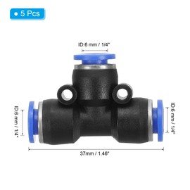 PATIKIL 5 Pack 1/2" OD T Shape Plastic Push Connection Fittings T 3 Way Tube Connection Push Fit Push Lock for PE-1/2" Airwater RO System Blue