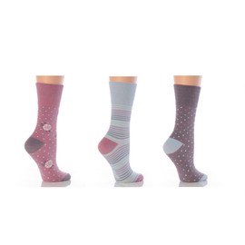6 Pairs Ladies GG01 Flower Stripes Spots Design Cotton Gentle Grip Socks