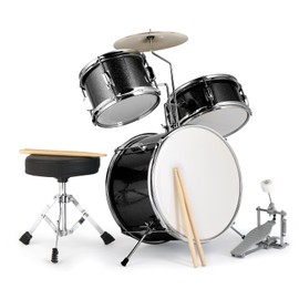 Ktaxon Kids Drum Set, 3-Piece Junior Beginners Drum Kit with Throne Stool, Bass Drum Pedal & 2 Drumsticks, 14 Inch Drum Musical Instruments W/Cymbal, Tom and Snare Drum for 3 Years Old+ (Black)