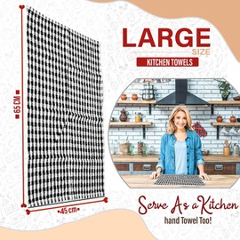 6 Pack Kitchen Towel Cotton Terry Tea Towels Black/White Monocheck Super Absorbent Dish Drying Cleaning Cloths 35x65cm (Black Monocheck, 6)