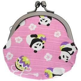 Wafu Biyori 2.5 Round Coin Purse, Temari Panda, Pink, Made in Japan