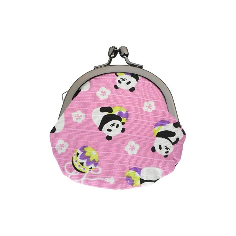 Wafu Biyori 2.5 Round Coin Purse, Temari Panda, Pink, Made