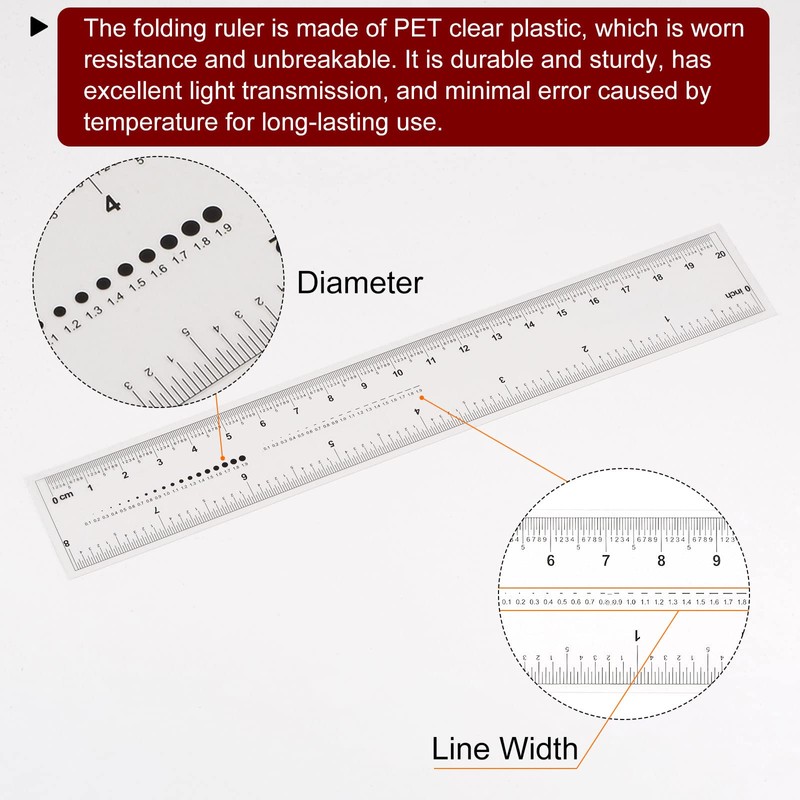 sourcing map Films Flexible Ruler 8 Inch 0.5 mm Scale