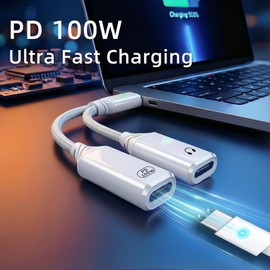 IVIVTOR USB-C Headphone Charger Splitter - 2 in 1 100W Fast Charge & Audio Y Adapter for Type C Devices such as Laptops Tablets Smartphones - White