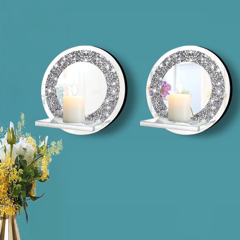 ZOLAPI Set of 2 Crystal Crush Diamond Candle Sconces, Gorgeous