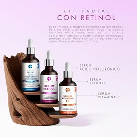 PUREZA NATUR Kit Serum facial Acido Hialurónico, Vitamina C y Retinol anti edad | Paquete completo de serum para el cuidado de la piel, hidratación y 