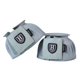 Harrison Howard Rubber Bell Boots Leather Touch-Close Overreach Boots Hoof Protection for Horses Sold in Pairs Light Grey XL