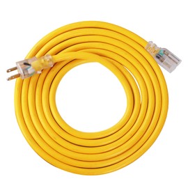 Ultra Explorer 25 FT Outdoor Extension Cord with Lighted End - 12/3 Gauge Heavy Duty Extension Cord, 3 Prong Grounded Power Extension Cord, Yellow, 15 AMP, SJTW