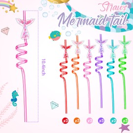 24 Pieces Mermaid Party Favors Glitter Mermaid Tail Straws Reusable Sparkly Drinking Straws for Mermaid Birthday Pool Party Supplies Decorations Gift Bag Fillers