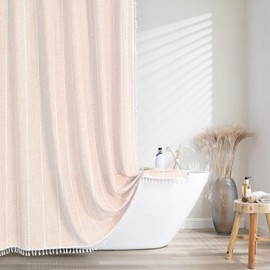 meioro - Cortina de ducha de tela tejida de lino de 330 g/m² con borlas, repelente al agua, cortinas de ducha de tela gruesa rústica bohemia para baño, crema/beige, 36 x 72 pulgadas
