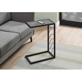 Monarch Specialties Wave Pattern Frame-for Sofa or Bed-Modern Small C-Shaped Side Table, 25" H, Grey Stone-Look/Black Metal