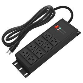 CCCEI Black Heavy Duty Power Strip Surge Protector 20 AMP, 8 Outlets 12 Gauge Industrial Shop Garage Metal Multiple Outlets, 20 FT Extension Cord 5-15P Adapter High Amp 6-20R T-Slot 20a for Appliance