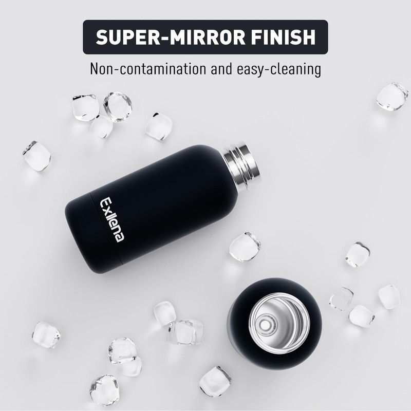 Exllena Small Water Bottle 12oz with Clip, Double Wall Stainless