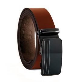 Fa.Volmer ® Men's Genuine Leather Belt with Ratchet Automatic Buckle Width 35 mm Waist Size 125 cm Can be Shortened Strap Colour Brown Model Series ATG, 03-BR Napoli