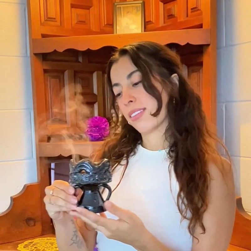 Handmade Glazed Clay Incense Burner Cup with Decorative Crown, Traditional