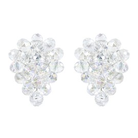 AeraVida Royal Forest Fashion Crystal Grape Base Metal Clip On Earrings | Classic Sterling Silver Cuff Earrings for Women | Gift for Daughter, Mother’s Day, Statement Fashion (Clear)