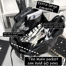 KEYDUACU High Capacity Pencil Case for Teen - Black & White Checkered, Large Pen Bag Organizer with Easy Grip Handle & Loop, Includes Funny & Cute Journaling Supplies(Checkered)