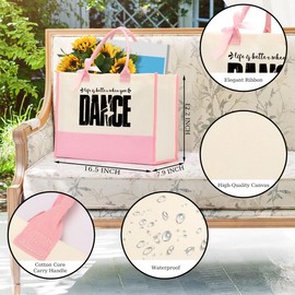 XHK Dance Canvas Tote for Dancers - Teacher Appreciation Gift, Life's Better When You Dance - Reusable Shopping Tote (Pink)