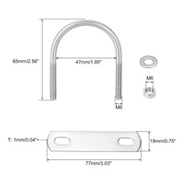 QUARKZMAN Set of 6 U Bolts M6 x 45 mm ID x 65 mm Length Round U U-Bolt Stainless Steel 304 Clamp Clamps U Bolt with Thread Nuts Frame Plate Washer for Pipe Mounting