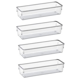 Acrimet Drawer Organizer Modular, Box Tray Storage Bins for Office, Home, Makeup, Kitchen, Junk Drawer (4 Pieces) (Clear Crystal Plastic)