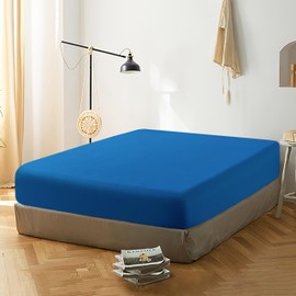 FLXXIE Twin Extra-Long Fitted Sheet Only, Brushed Microfiber Deep Pocket Fitted Sheet, Soft, Wrinkle-Free, Stain-Resistant, Fitted Bed Sheet, Bottom Sheet, Royal Blue