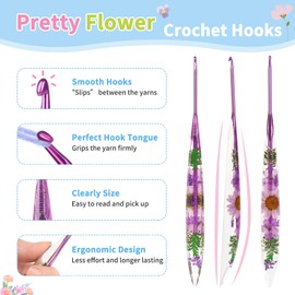 Coopay Crochet Hook 3.0 mm, Crochet Hooks with Sparkling Floral Pattern, Ergonomic Crochet Hook Made of Resin for Arthritis, Premium Conical Crochet Hooks for Beginners & Professionals Crochet