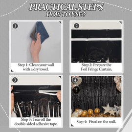 DECOCKRAT 2 Pack Foil Fringe Backdrop - Black Shiny Tinsel Curtains for Party Decoration/Photo Booth Props - 3.3x6.6 FT Metallic Foil Backdrop for Birthday, Wedding, Graduation, Christmas.