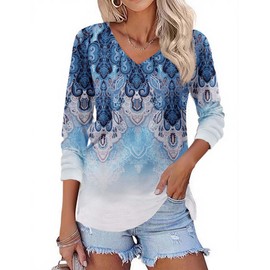 Zeagoo Shirts for Women Long Sleeve Tops V Neck Tunic Casual Loose Business Work Blouse Fall Boho Blue S