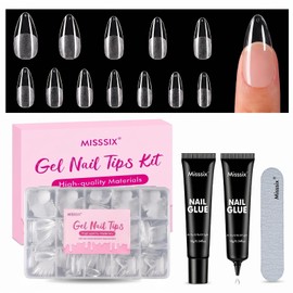 Misssix Medium Almond Gel Nail Kit, 432Pcs Pre Etched Nail Tips with Glue
