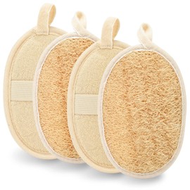 Natural Exfoliating Loofah Sponge, 4 Pack Natural Luffa and Terry Cloth Materials Loofa Sponge Scrubber Brush Close Skin Biodegradable Shower luffa Pad, Beige