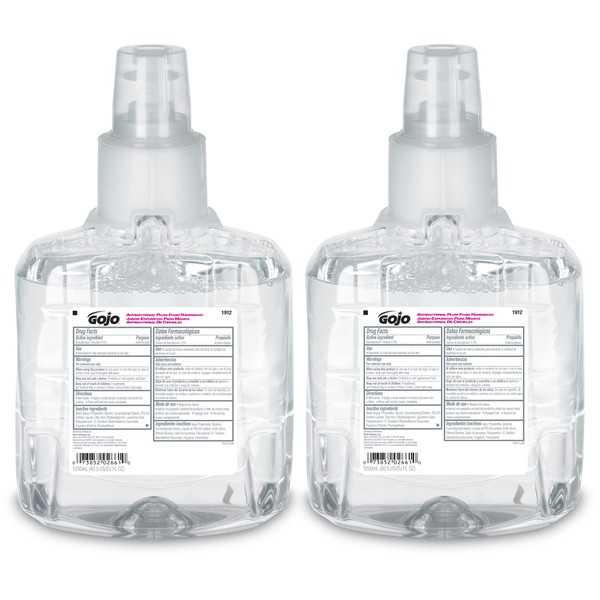 GOJO Antibacterial Foam Handwash, Plum Fragrance, 1200 mL Foam Hand Soap Refill for GOJO LTX-12 Touch-Free Dispenser (Pack of 2) - 1912-02