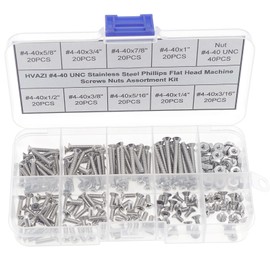 HVAZI #4-40 UNC Stainless Steel Phillips Flat Head Machine Screws Nuts Assortment Kit