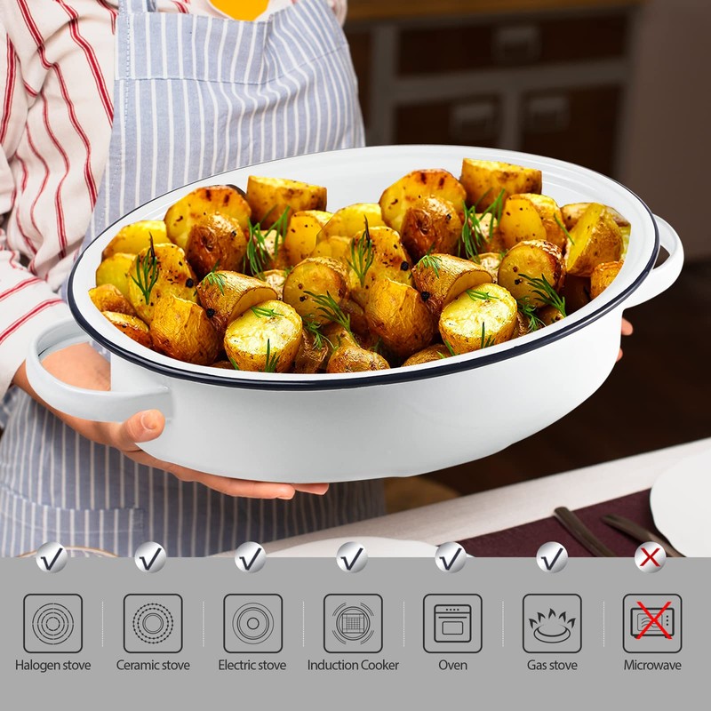 Webake Enameled Roasting Pan with Lid, Covered Roaster Pan Oval