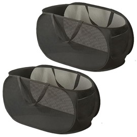 Rubruan - Cesta de lavandería de malla emergente de 2 piezas con asas duraderas, cestas plegables de lavandería para lavandería, recámara universitario (2 x negro)