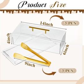 FoldTier FoldTier 3 Pcs Acrylic Bakery Pastry Display Case with 9' Serving Tong 14"x6"x4" Rectangular Clear Acrylic Serving Tray Dessert Cake Tray with Lid for Party Banquets