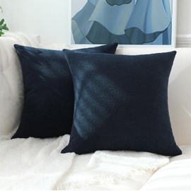 Jeneoo Dark Blue Decorative Cozy Throw Pillow Covers Soft Chenille Square Couch Cushion Case for Home Sofa Decor (Set of 2, 18 x 18 Inches)
