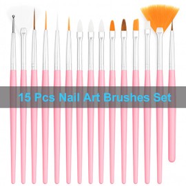 Nail Art Tools Set – 15pcs Nail Art Brushes, 5pcs Dual-Ended Dotting Pens, Nail Stand & Holder Kit, Brush Rack, Tweezers & Tape for DIY Nail Design