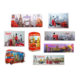 Set of 8 Stylish London England Famous Icons Acrylic Foil Fridge Magnets