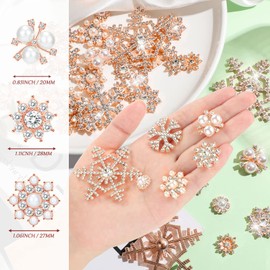 45 Pieces Pearl Rhinestone Buttons Faux Pearl Embellishments Snowflake Brooch Alloy Floral Pendants for Jewelry Making Crafts Clothes Bags Shoes Supplies and Wedding Bouquet, 9 Styles (Rose Gold)