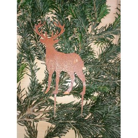 Stag Stake Mini Approx. 15 cm High Metal in Trendy Patina Christmas Decoration Garden Stake Decoration Christmas Advent Arrangement Santa Claus Advent Forest Hunting