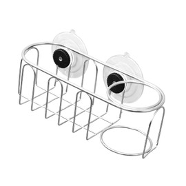 WSOQYYEO No-Drill Sink Caddy Organizer with Suction Cups, 7.87 Inch Stainless Steel Sponge Holder for Kitchen Sink, Brushed Nickel Brush and Scrubber Storage Rack, Silver