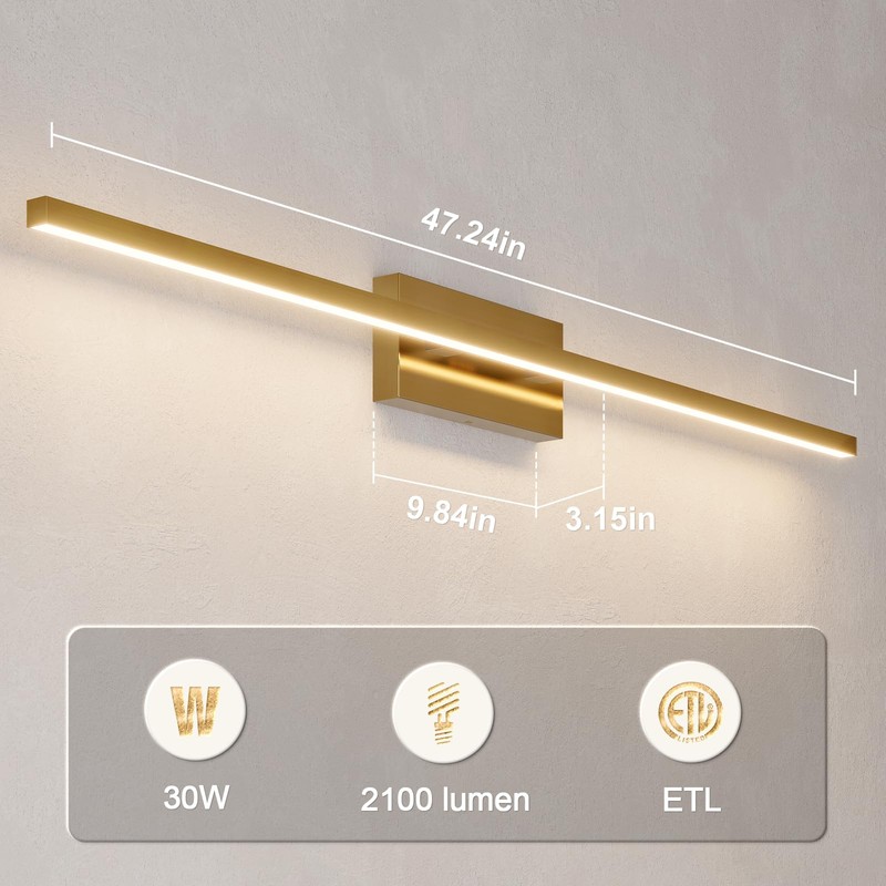 VOLISUN Modern Bathroom Vanity Light 48 inch, 30W Dimmable 5CCT