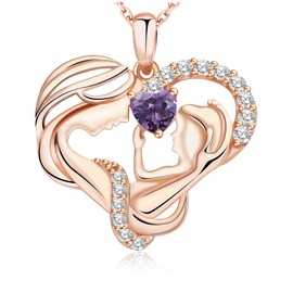 CREENCIA Mothers Day Gifts for Mom - Wife Necklace from Husband, Sterling Silver Mother and Child Hug Necklaces, Rose Gold Heart Jewelry, Birthday Gift for Daughter Her