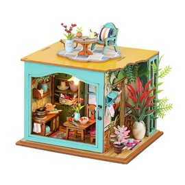DIY Miniature Dollhouse Kit Wooden Dolls House with LED Creative Room Mini House Building Kit for Birthday Gift (Borrowing Kitchen)