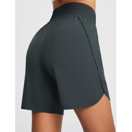 BALEAF - Pantalones cortos deportivos para mujer, de 7 pulgadas, de largo, para correr, entrenamiento, senderismo, cintura alta, secado rápido, bolsillos con cierre, UPF50+, Gris oscuro, Small