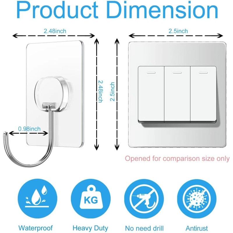 JINSHUNFA Large Adhesive Hooks for Hanging Heavy Duty Wall Hooks