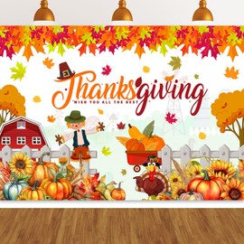 Woodbu Thanksgiving Backdrop, 7x5FT, Multi-colored Polyester, Includes 118Inch Rope, Perfect for Thanksgiving Occasion