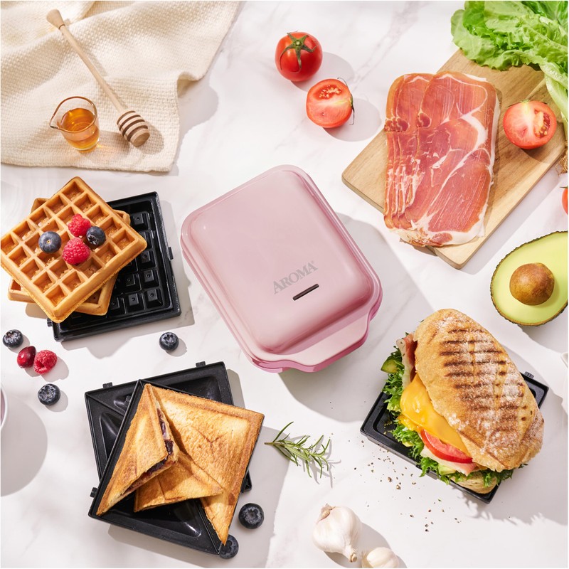 AROMA® 3-in-1 Panini Press, Sandwich Grill, and Waffle Maker with